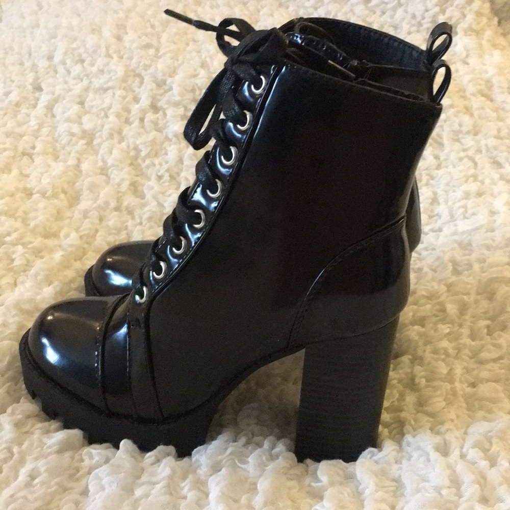 Black Patent Platform Boot Heels